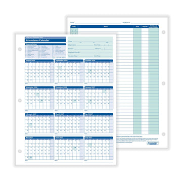 ComplyRight Attendance Calendar, 8 1/2" x 11", White, 50/Pack - White Academic