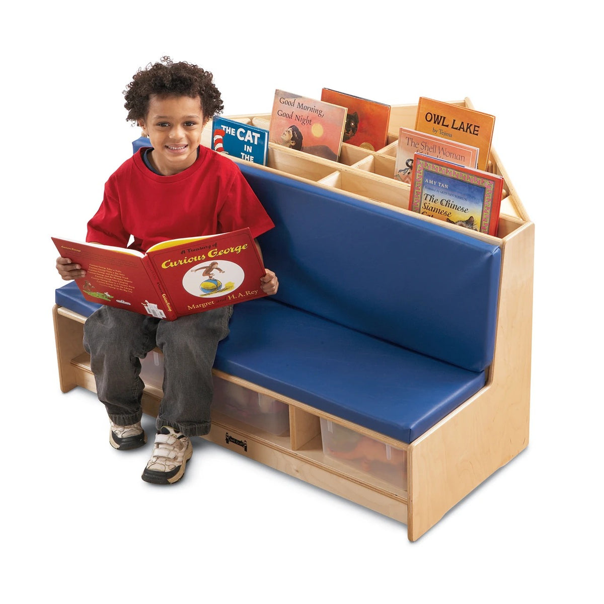 Jonti-Craft Baltic Birch Wood Literacy Nook, 42" Wide - Blue Brown