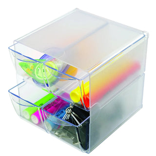 Deflecto Plastic Organizer Cube, 6" Wide, Clear - 4-Drawer
