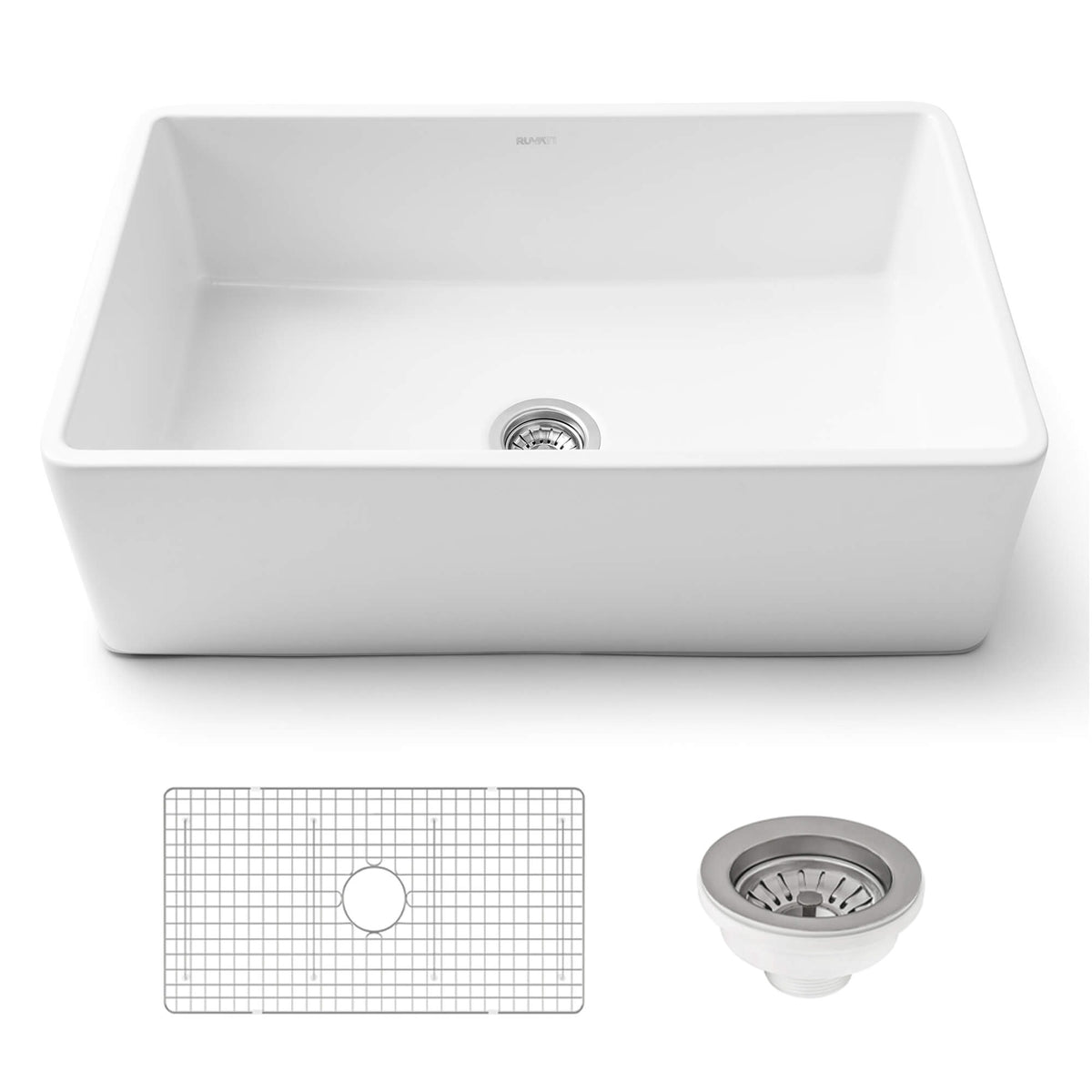 Ruvati Fireclay Sink, 20" Wide, White - 33"