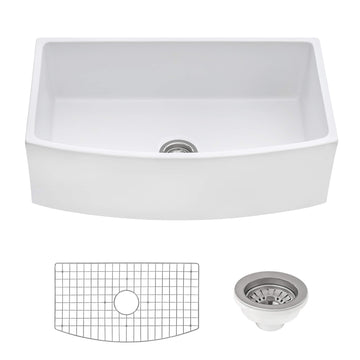Ruvati RVL2398WH Fireclay Farmhouse Sink, 19 1/2" x 33", White - Default Title