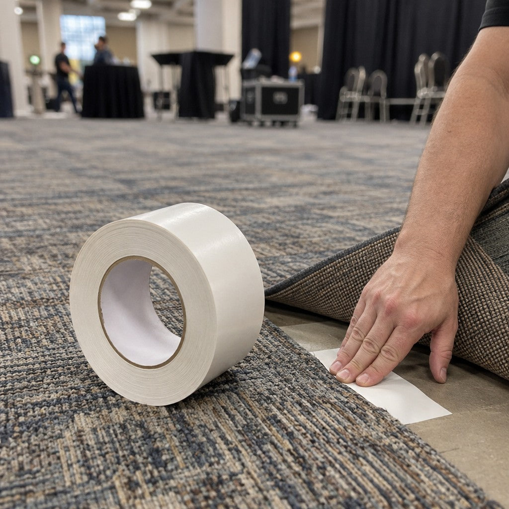 Lavex Carpet Tape, 2" 48 Millimeters x 23 Meters 25 Yards, White, 24/Case - in use