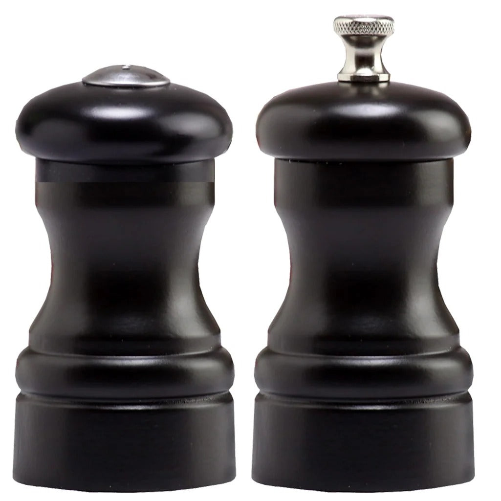 Chef Specialties Capstan Wood Pepper Set, 4" High, Black - Pepper Mill Salt Shaker Set