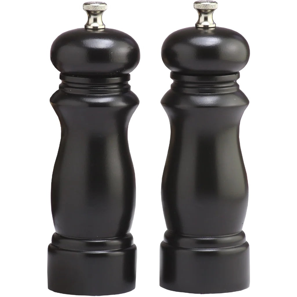 Chef Specialties Salem Wood Salt Mill Set, 6" High, Black - Pepper Mill Salt Mill Set