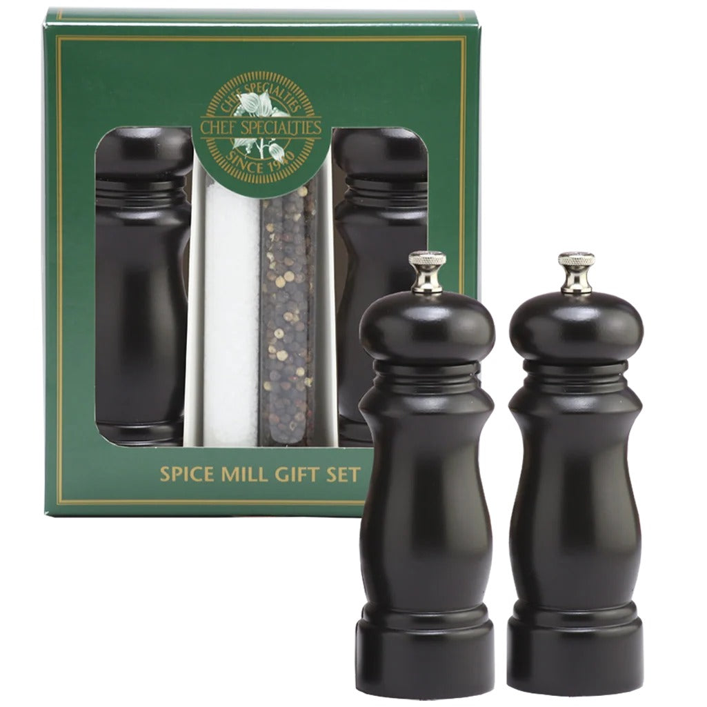 Chef Specialties Wood Salt Mill Set, 6" High - Black