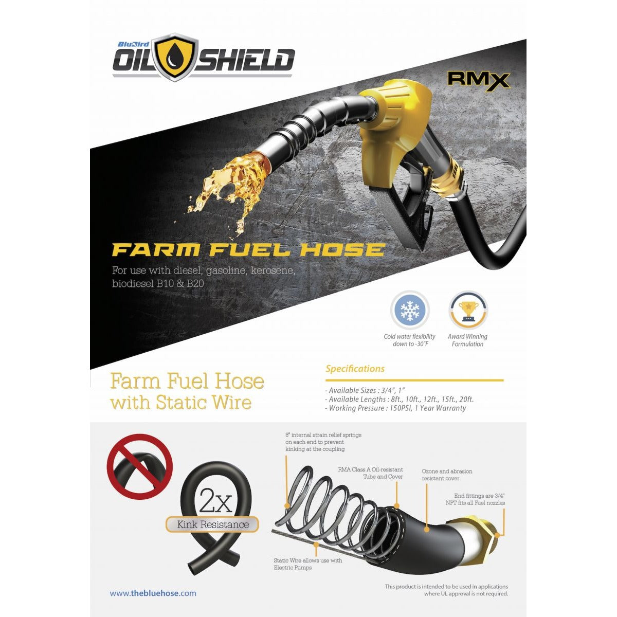 BluBird Industries Inc. Fuel Transfer Hose, Black - 3/4" 20'