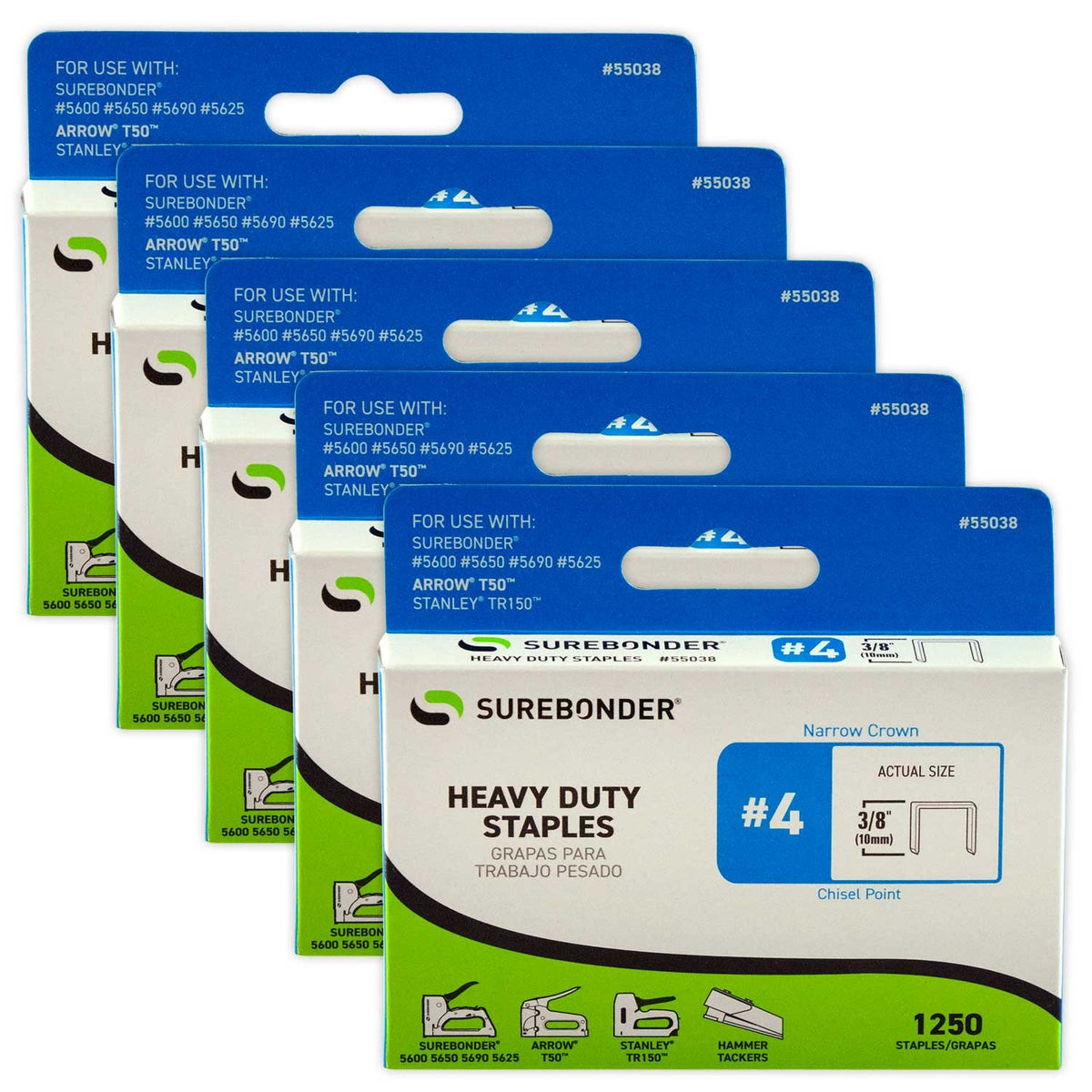 Surebonder Staple, 3/8" Wide, Silver, 50/Case - 3/8"