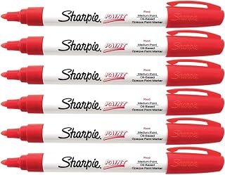 Sharpie Oil-Based Paint Marker, Medium Point, Red Ink, Pack of 6