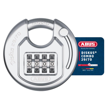 Diskus Combo Padlock - Combination Lock with 4-Digit Combination by ABUS – Single, Edelstahl, Silver, Model 29/70