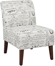 Furnifact Linen Script Lily Chair in Brown, Accent Chair with Comfortable Padded Seat, Stylish Upholstered Design, Durable Frame for Living Room or Bedroom Use