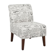 Linen Script Lily Chair in Brown by Furnifact – Eucalyptus Wood, Local Hardwoods, Fabric, Foam, Rubberwood,Plywood, Brown