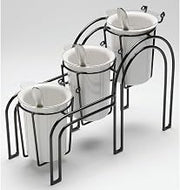 HUBERT 3 Tier Black Wire Stand For Cereal Toppings, Condiments, Condiment Station with White Cylinders