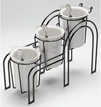 HUBERT 3 Tier Black Wire Stand For Cereal Toppings, Condiments, Condiment Station with White Cylinders