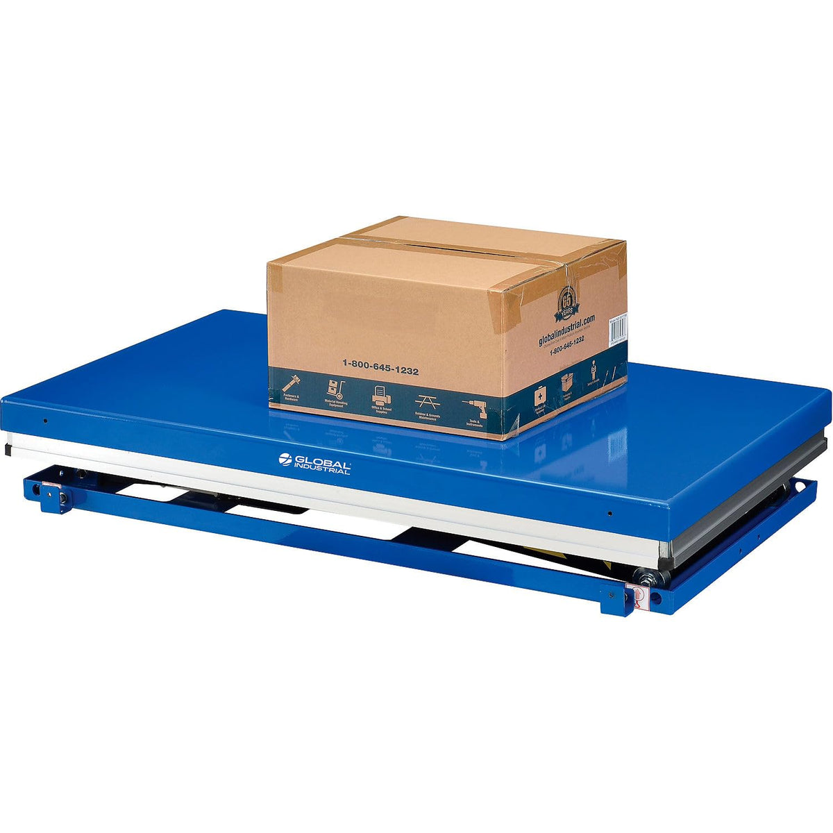 Power Scissor Lift Table with Hand & Foot Control by Global Industrial – Steel, Blue, Model 987549