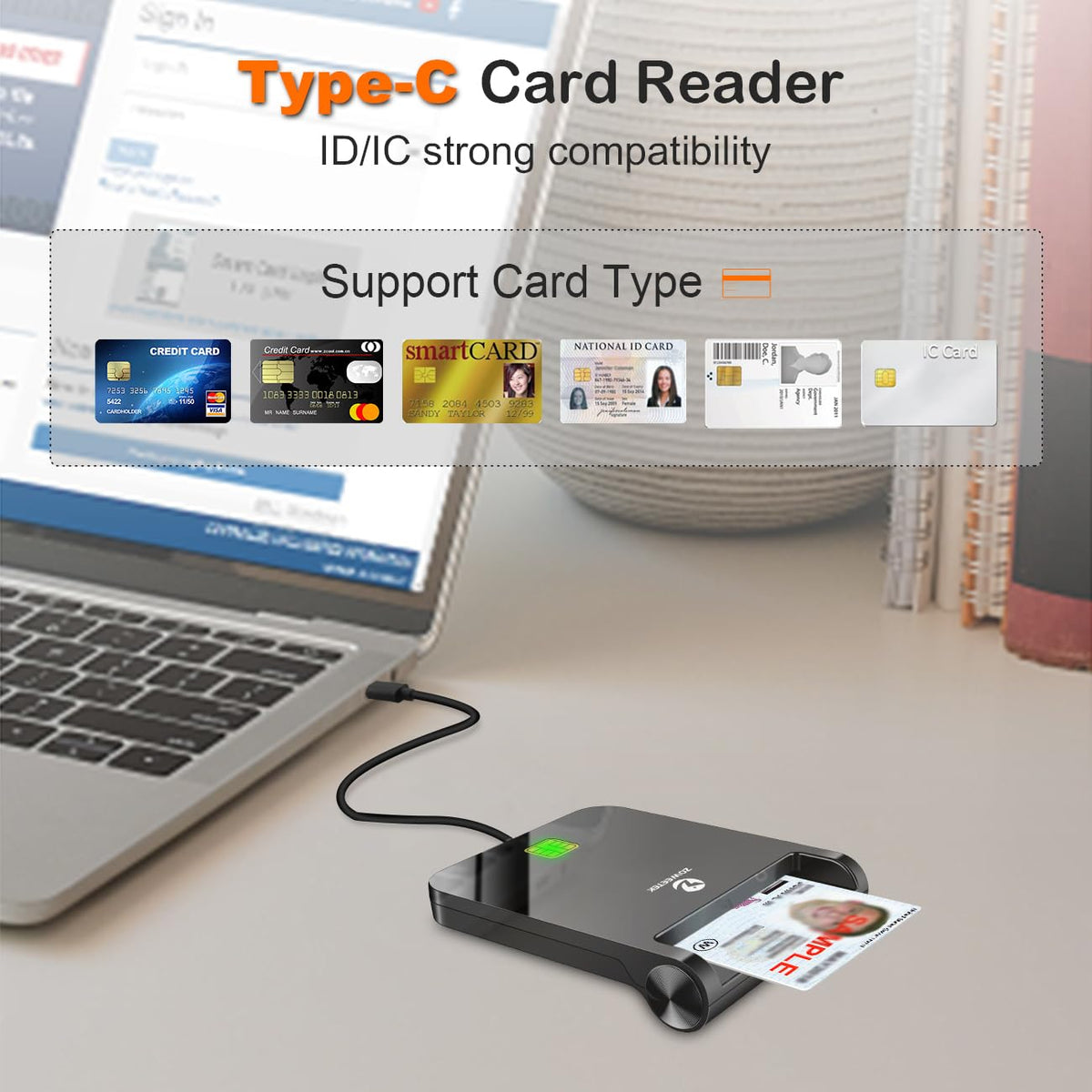 CAC Reader USB C by ZOWEETEK – 3.3 x 2.7 inch (Pack of 2), Black