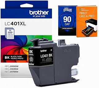 Brother Genuine LC401XLBK Black High Yield Ink Cartridge, Bundle with Deco Essentials Printer eBook for MFC-J1010DW, MFC-J1170DW