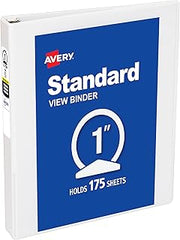 Avery Standard View 3 Ring Binder, 1" Round Rings, 1 White Binder