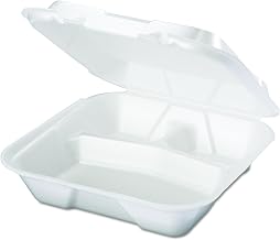 Genpak SN203 Snap It Foam Container, 3-Comp, 9 1/4 x 9 1/4 x 3, White, Bag of 100 (Case of 2)