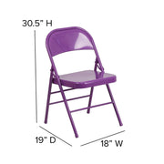 Hercules Triple Braced Metal Folding Chair-Impulsive Purple by Flash Furniture – Set of 1, Alloy Steel, Impulsive Purple, Model HF3-PUR-GG