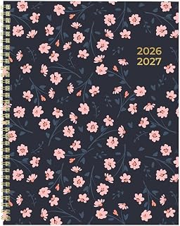 Blueline Essential Academic Monthly Planner, 14 Months, July 2026 to August 2027, Twin-Wire Binding, Poly Cover, 11" x 8.5", Blossom Design, Pink (CA714PG.02)