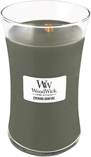 Yankee Candle WoodWick Evening Bonfire Holiday Candle Gifts for Women and Men, 21.5 oz Large Hourglass Candle with Crackling Wick