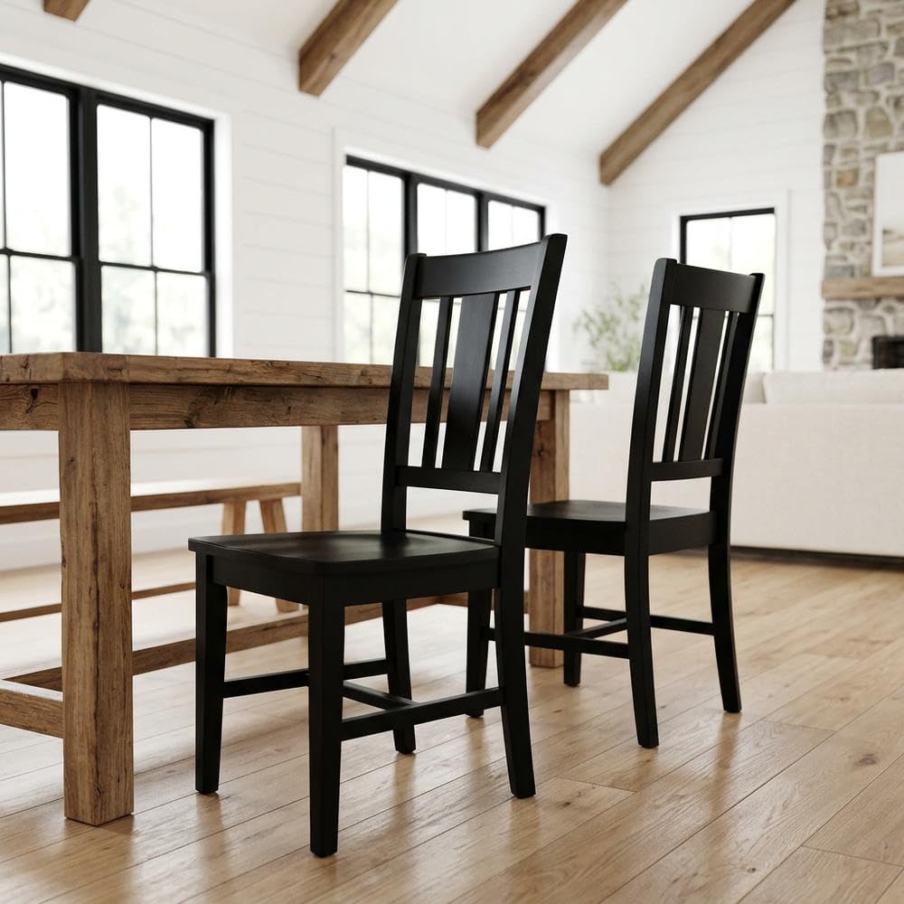 Solid Wood Dining Chair with Splatback Design by Furnifact – Wood, Black, Pack of 2