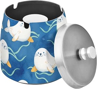 Cute Sea Lions Splash Ashtray with Lid, Outdoor Ashtrays for Patio
