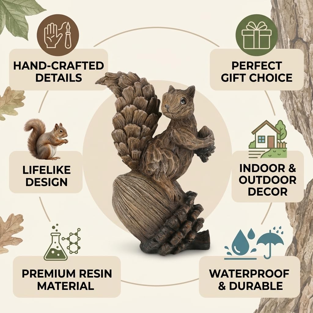 iStatue Resin Squirrel Figurine, 6.5 Inch Medium, Brown