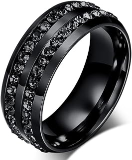 Men's Women's 8MM Wedding Bands Engagement Ring Stainless Steel Channel CZ Promise Rings for Him Size 6-13