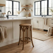 Walnut Backless Counter Stool by Furnifact – Elm Wood, Rattan, Elm, Brown