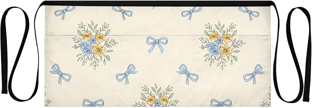 Blue Bouquet Waist Apron with 3 Pockets Waiter Server Short Aprons 25.2x11.8 Inch Stain Resistant Apron for Kitchen Garden Restaurant 1 Pack