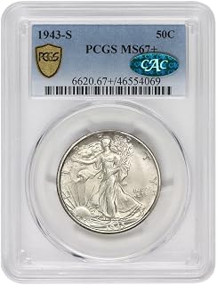 1943 S American Silver Walking Liberty Coin MS-67+ 50c PCGS/CAC MS67+ | Half Dollar