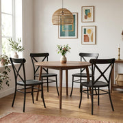 Black Metal Dining Chair Set with 4 Chairs by Furnifact – Steel 100.00%, Black, Pack of 4