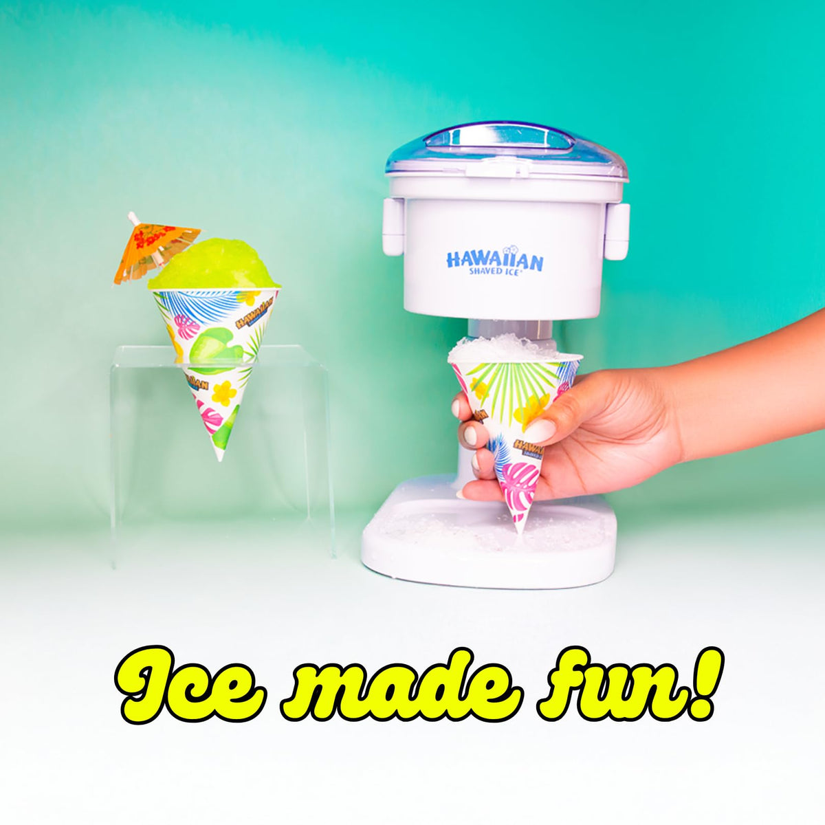 Kid-Friendly Electric Snow Cone Machine by Hawaiian Shaved Ice – 120V, Plastic, White, Model S700