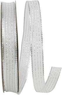 Reliant Ribbon Metallic Organza Stripe Ribbon, 3/8 Inch X 25 Yards, Silver