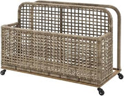 Distressed Gray Outdoor Pool Storage Caddy, Steel Wicker, 43 Inch Wide