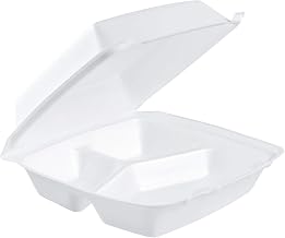 DART 85HT3R Med Perforated 3 Comp Foam Hinged Container, 8.5 Inches (Case of 200), original version,White