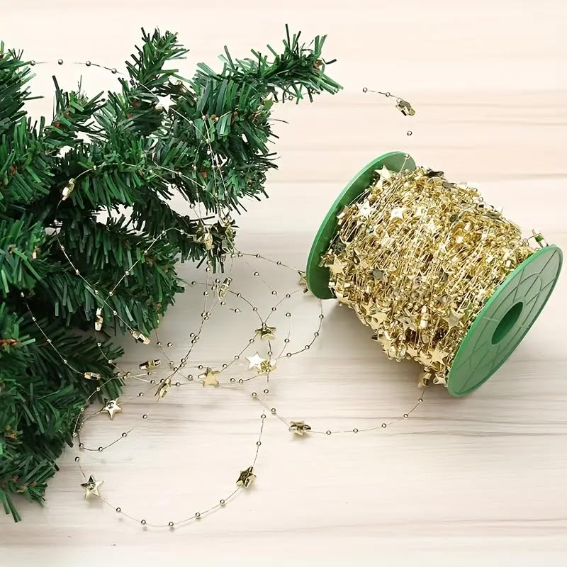 5M Decorative Star Beads Chain Christmas Tree Wreath Garland Wedding Party DIY Glitter Bead String New Year Home Decorations（Gold） by Generic – Plastic, Gold, Model WHYJ-ZCL111