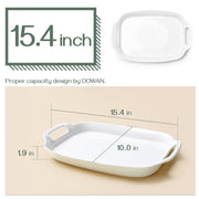 DOWAN Porcelain Serving Platter Set, 15.4 x 10 Inch Rectangular with Handles, White