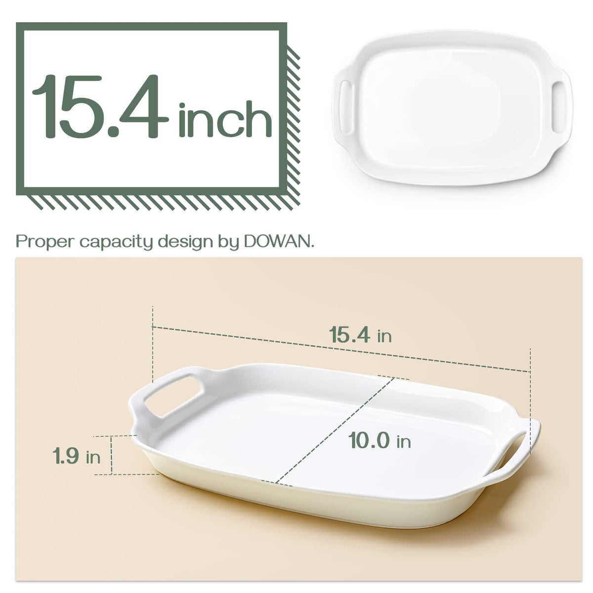 DOWAN Porcelain Serving Platter Set, 15.4 x 10 Inch Rectangular with Handles, White