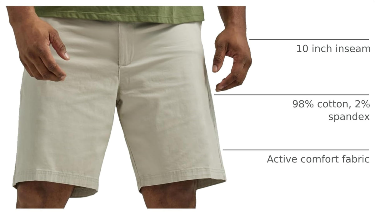 Men's Big & Tall Extreme Motion Flat Front Short by Lee – Cotton Blend, Stone, Model 43535