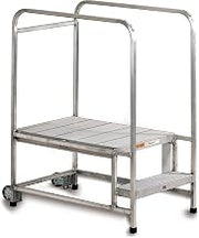 EGA A001H Mobile Aluminum Work Platform 2-Step, Ribbed w/30 Handrails, 300Lb Capacity