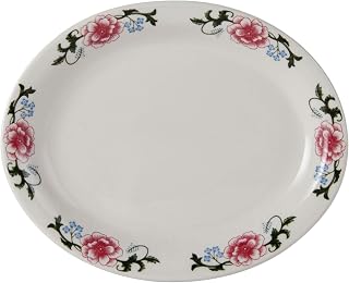 Tuxton Western Rose Eggshell Western Rose Floral Narrow Rim 9-3/4-Inch Oval Platter, Case of 24