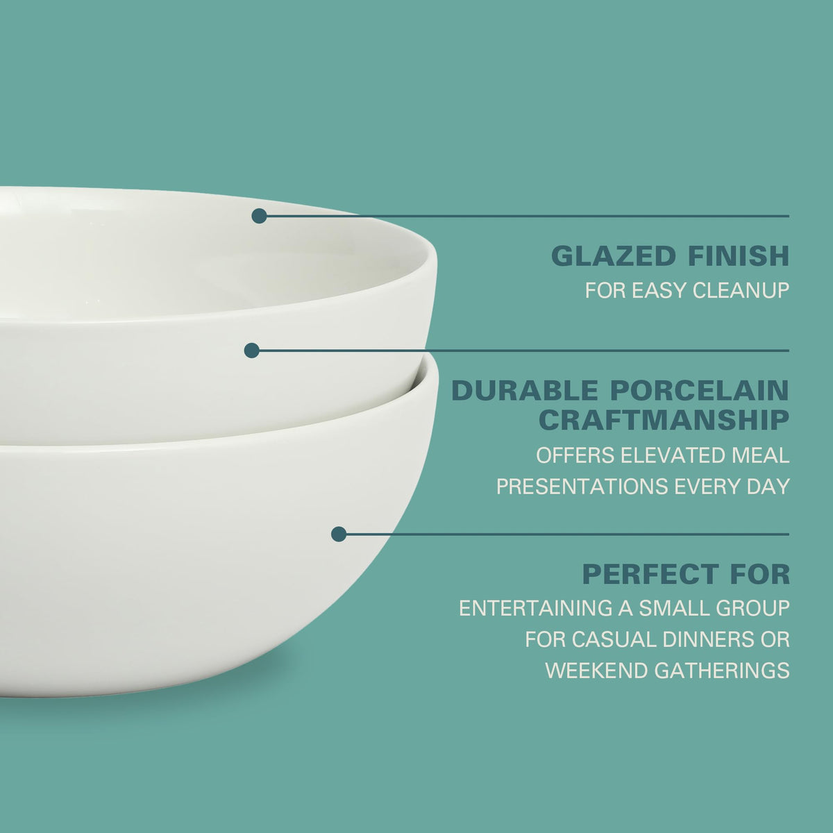 Gibson Home Porcelain Serving Bowls, 100 oz 10 Inch, White Set of 2