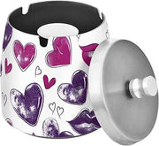 Heart Lips Pattern Splash Ashtray with Lid, Outdoor Ashtrays for Patio