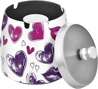 Heart Lips Pattern Splash Ashtray with Lid, Outdoor Ashtrays for Patio