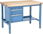 Global Industrial 48"W x 30"D Workbench, 1-3/4" Thick Maple Top Square with Drawers & Shelf, Blue
