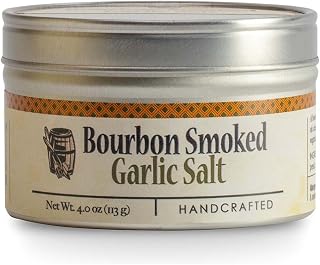 Bourbon Barrel Foods Garlic Salt - Handcrafted Bourbon Smoked Salt Blended with Garlic - 4 Ounce Tin