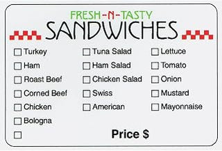 White Fresh-N-Tasty Sandwich Check-Off Food Packaging Labels 3"L x 2"H