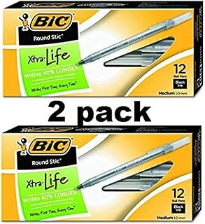 BIC Round Stic Classic Ballpoint Pen, Medium Point (1.0mm)-Black-24 ct
